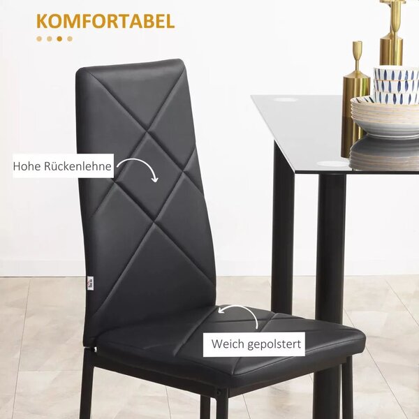 HOMCOM 4 db-os étkezőszék szett, konyhai székek, modern dizájn, 41 cm x 50 cm x 97 cm, fekete