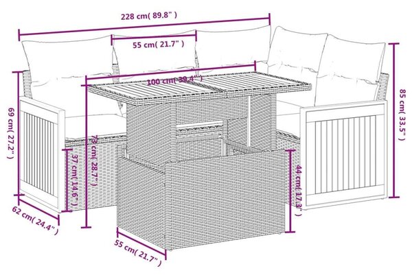VidaXL Polyrattan Kerti Ülőgarnitúra - 5 részes - Bézs