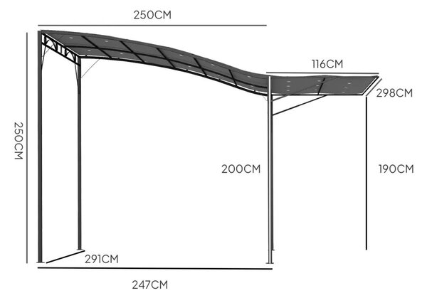 Outsunny pavilon összecsukható tetőhosszabbítással, időjárásálló, 3 x 2,5 m, sötétszürke