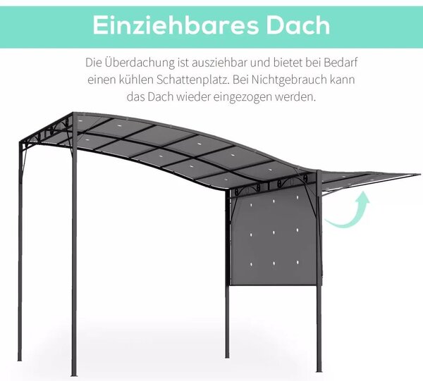 Outsunny pavilon összecsukható tetőhosszabbítással, időjárásálló, 3 x 2,5 m, sötétszürke
