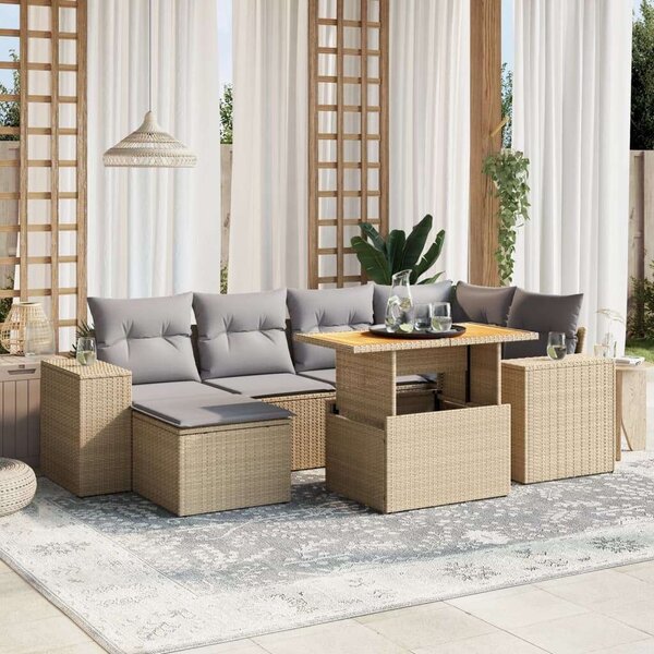 VidaXL Polyrattan Kerti Ülőgarnitúra - 7 részes - Bézs