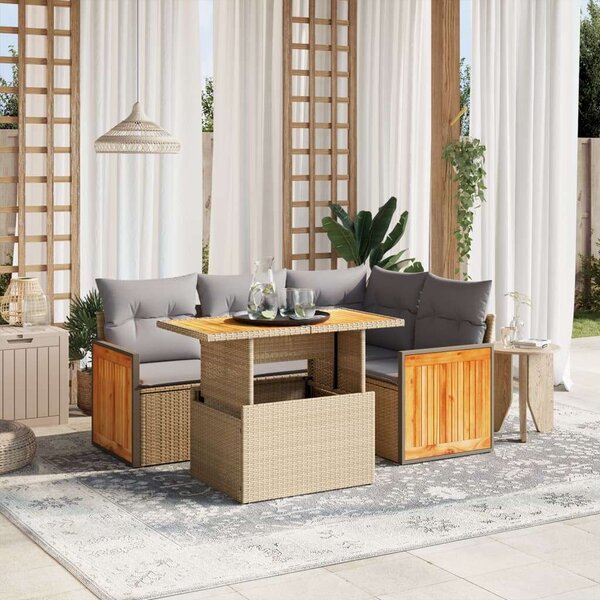 VidaXL Polyrattan Kerti Ülőgarnitúra - 5 részes - Bézs