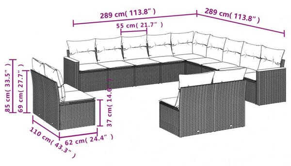 VidaXL Polyrattan Kerti Ülőgarnitúra - 13 részes - Bézs