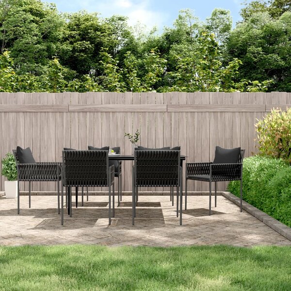 7 részes polyrattan és acél kerti étkezőgarnitúra párnával