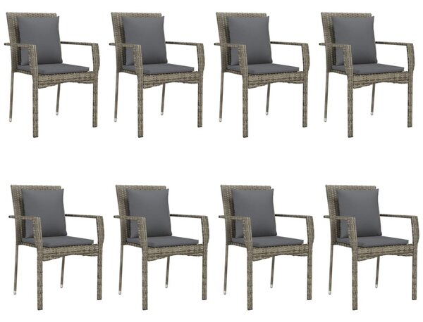 9 részes fekete és szürke polyrattan kerti étkezőszett párnával