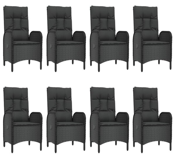 9 részes fekete polyrattan kerti étkezőgarnitúra párnákkal