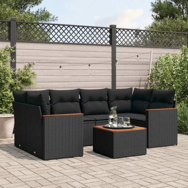 Polyrattan Kerti Ülőgarnitúra - 7 részes - Fekete