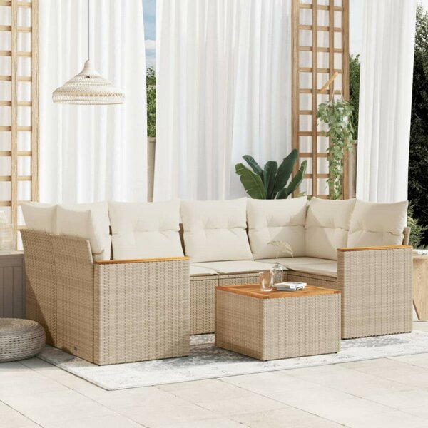 Polyrattan Kerti Ülőgarnitúra - 7 részes - Fekete