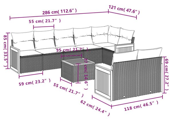 VidaXL Polyrattan Kerti Ülőgarnitúra - 9 részes