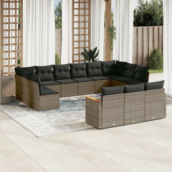 Polyrattan Kerti Ülőgarnitúra - 13 részes - Szürke