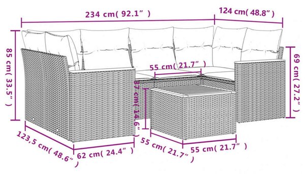 Polyrattan Kerti Ülőgarnitúra - 7 részes - Fekete