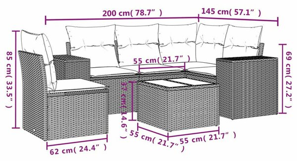 VidaXL Polyrattan Kerti Ülőgarnitúra - 6 részes - Fekete