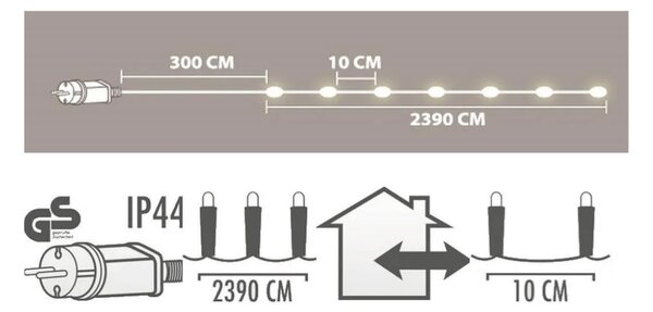 Világító lánc 240 LED kültéri/beltéri 23,9 m, fehér
