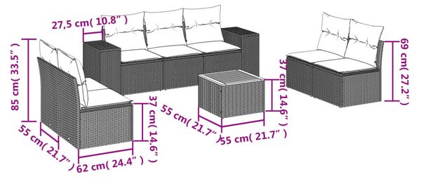 VidaXL Polyrattan Kerti Ülőgarnitúra - 8 részes - Bézs