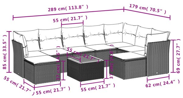 VidaXL Polyrattan Kerti Ülőgarnitúra - 10 részes - Bézs
