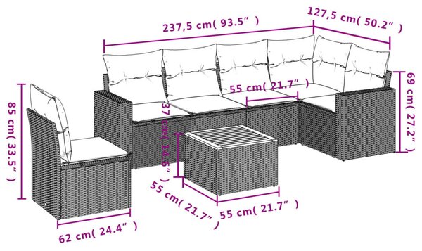 VidaXL Polyrattan Kerti Ülőgarnitúra - 7 részes - Bézs
