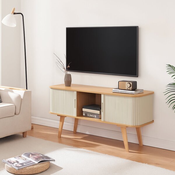 TV szekrény Tysvær 120x40x58 cm bambusz/krémfehér [en.casa]