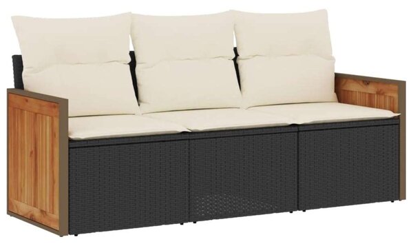 3 részes Polyrattan Kerti Ülőgarnitúra - Fekete