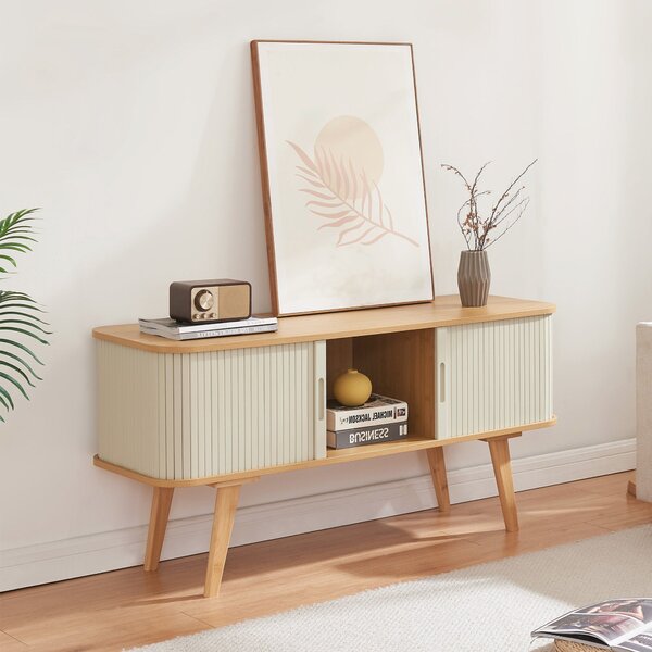 TV szekrény Tysvær 120x40x58 cm bambusz/krémfehér [en.casa]