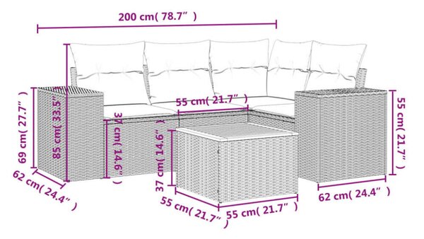VidaXL Polyrattan Kerti Ülőgarnitúra - 5 részes - Bézs