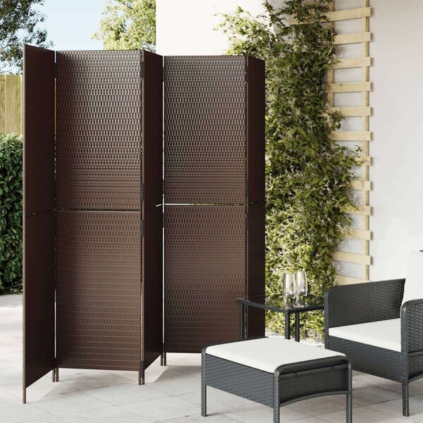 VidaXL 5-Paneles Polyrattan Térelválasztó - Barna - 245x180cm