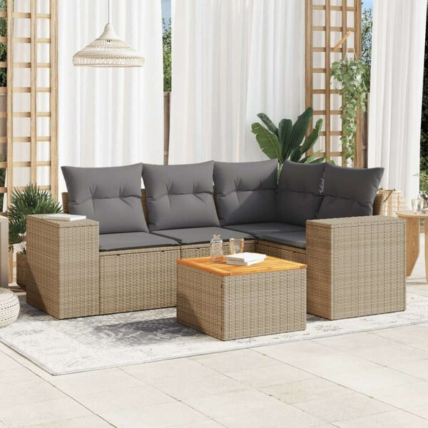 VidaXL Polyrattan Kerti Ülőgarnitúra - 5 részes - Bézs