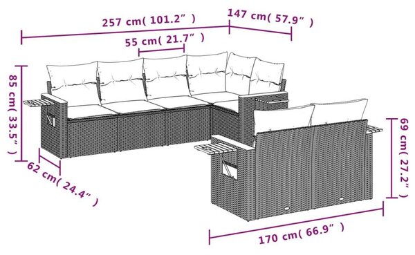 VidaXL Polyrattan Kerti Ülőgarnitúra - 7 részes - Fekete