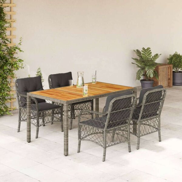 VidaXL Polyrattan Kerti Étkezőgarnitúra - 5 részes - Szürke