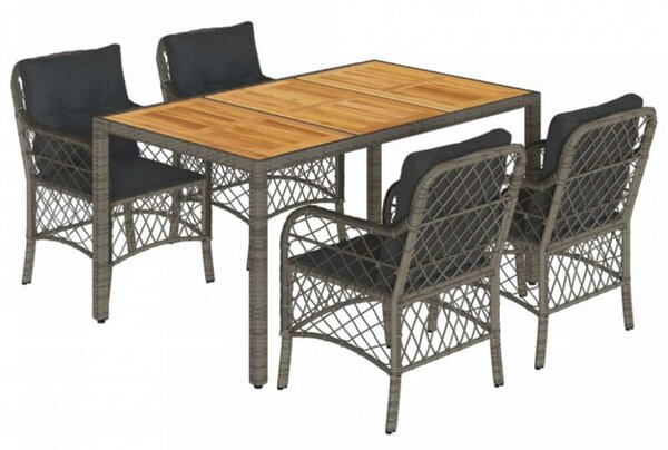 VidaXL Polyrattan Kerti Étkezőgarnitúra - 5 részes - Szürke