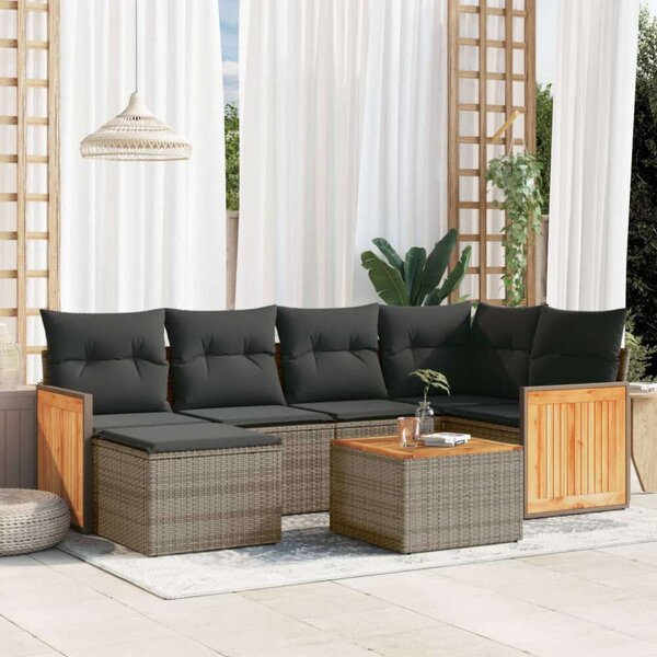 VidaXL Polyrattan Kerti Ülőgarnitúra - 7 részes - Szürke