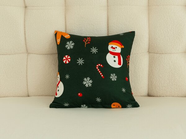 SNOWMAN AND GINGERBREAD 45x45 cm zöld mikroszálas párnahuzat