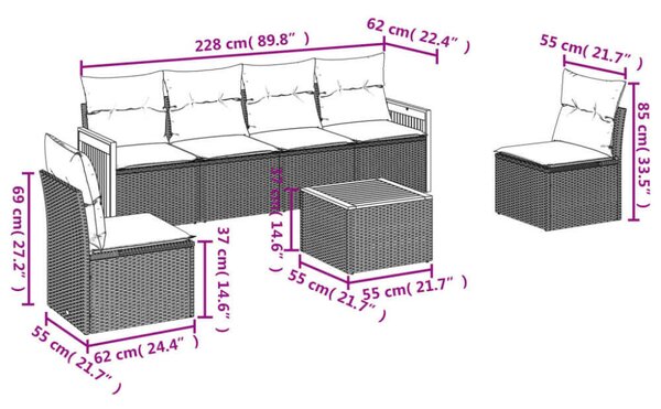 VidaXL Polyrattan Kerti Ülőgarnitúra - 7 részes - Bézs