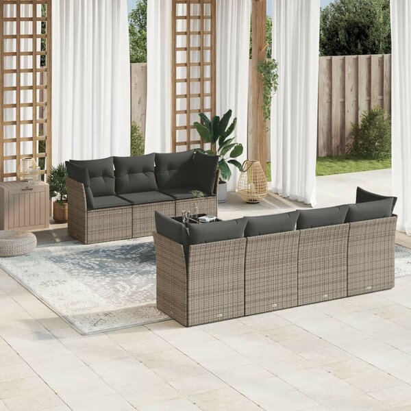 VidaXL Polyrattan Kerti Ülőgarnitúra - 8 részes - Szürke