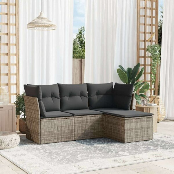 Polyrattan Kerti Ülőgarnitúra - 4 részes - Szürke