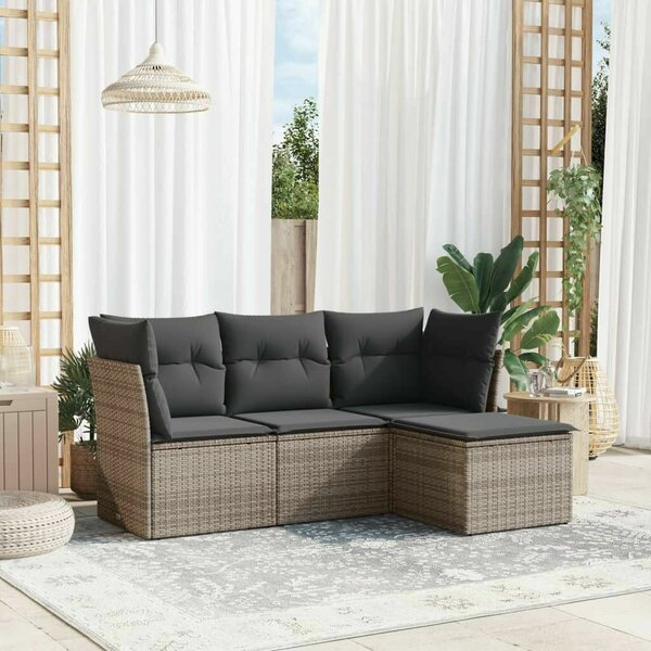 Polyrattan Kerti Ülőgarnitúra - 4 részes - Szürke
