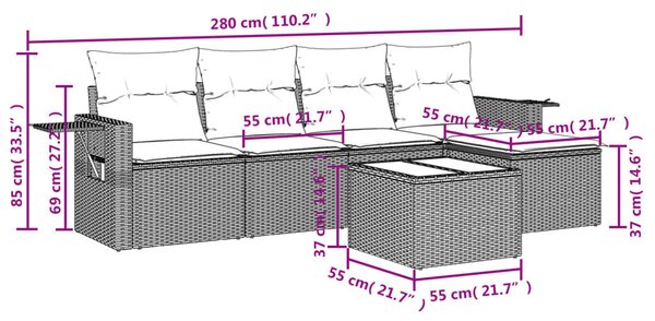 VidaXL Polyrattan Kerti Ülőgarnitúra - 6 részes - Szürke