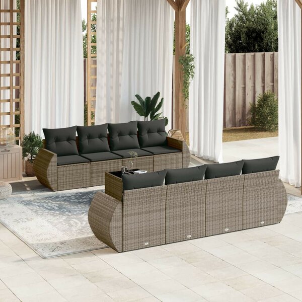 VidaXL Polyrattan Kerti Ülőgarnitúra - 9 részes - Szürke