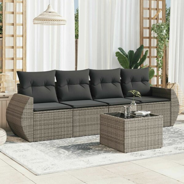 VidaXL 5 részes szürke polyrattan kerti ülőgarnitúra