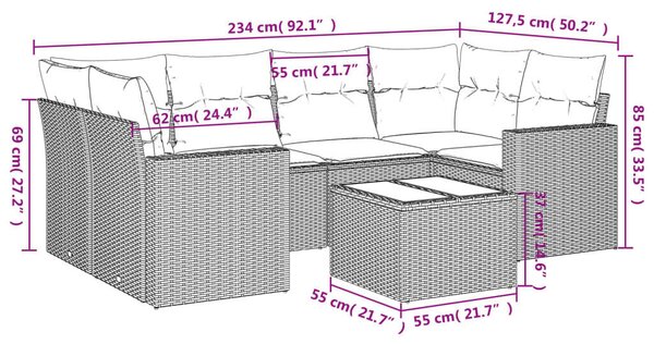 VidaXL Polyrattan Kerti Ülőgarnitúra - 7 részes - Szürke