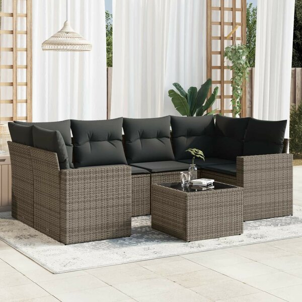VidaXL Polyrattan Kerti Ülőgarnitúra - 7 részes - Szürke