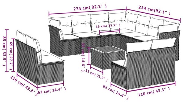 VidaXL Polyrattan Kerti Ülőgarnitúra - 12 részes - Bézs