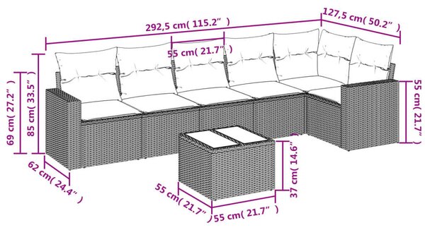 VidaXL Polyrattan Kerti Ülőgarnitúra - 7 részes - Bézs