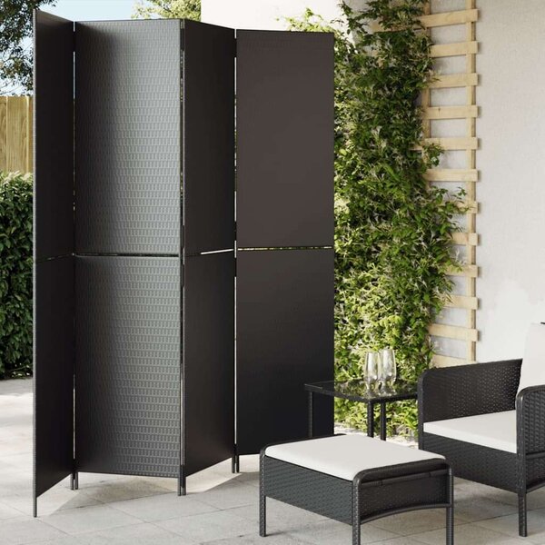 VidaXL - 4 Paneles Térelválasztó - Polyrattan - Fekete - 196x200cm