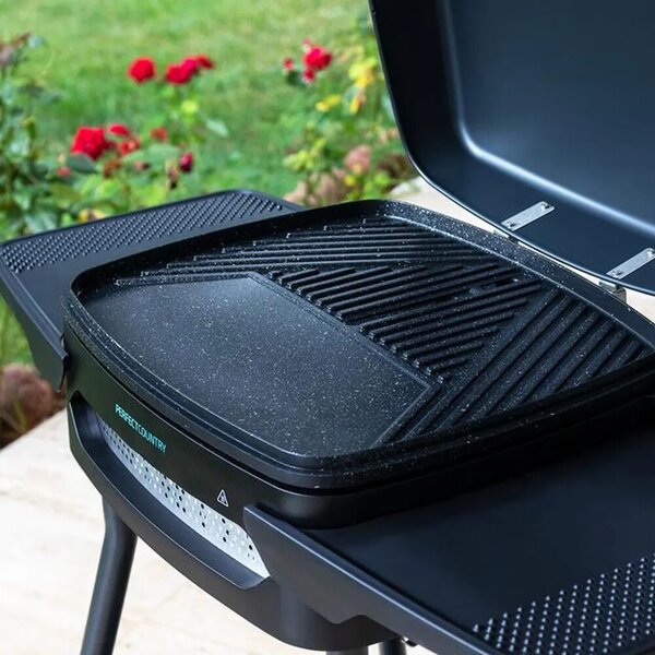Cecotec elektromos grill, Perfect Country 2000 EasyMove, 43 x 38 cm főzőfelület, 2000 W teljesítmény, vegyes grill + tapadásmentes főzőlap, felhajtható csuklós fedél, állítható termosztát, 5