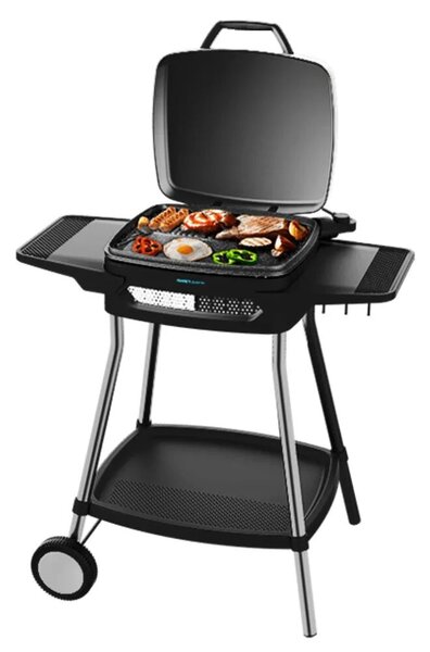 Cecotec elektromos grill, Perfect Country 2000 EasyMove, 43 x 38 cm főzőfelület, 2000 W teljesítmény, vegyes grill + tapadásmentes főzőlap, felhajtható csuklós fedél, állítható termosztát, 5