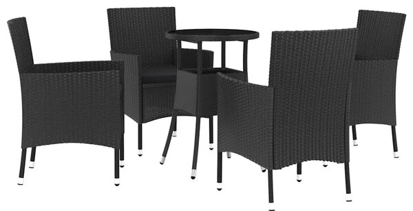 5 részes fekete polyrattan kerti bisztrógarnitúra párnákkal