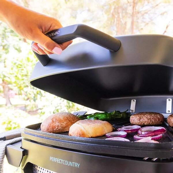 Cecotec elektromos grill, Perfect Country 2000 EasyMove, 43 x 38 cm főzőfelület, 2000 W teljesítmény, vegyes grill + tapadásmentes főzőlap, felhajtható csuklós fedél, állítható termosztát, 5