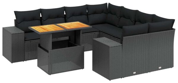 VidaXL Polyrattan Kerti Ülőgarnitúra - 9 részes - Fekete