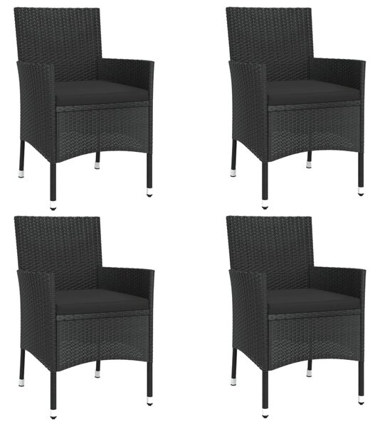 5 részes fekete polyrattan kerti bisztrógarnitúra párnákkal