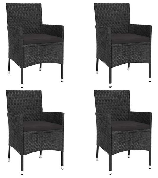 5 részes fekete polyrattan kerti bisztrógarnitúra párnákkal